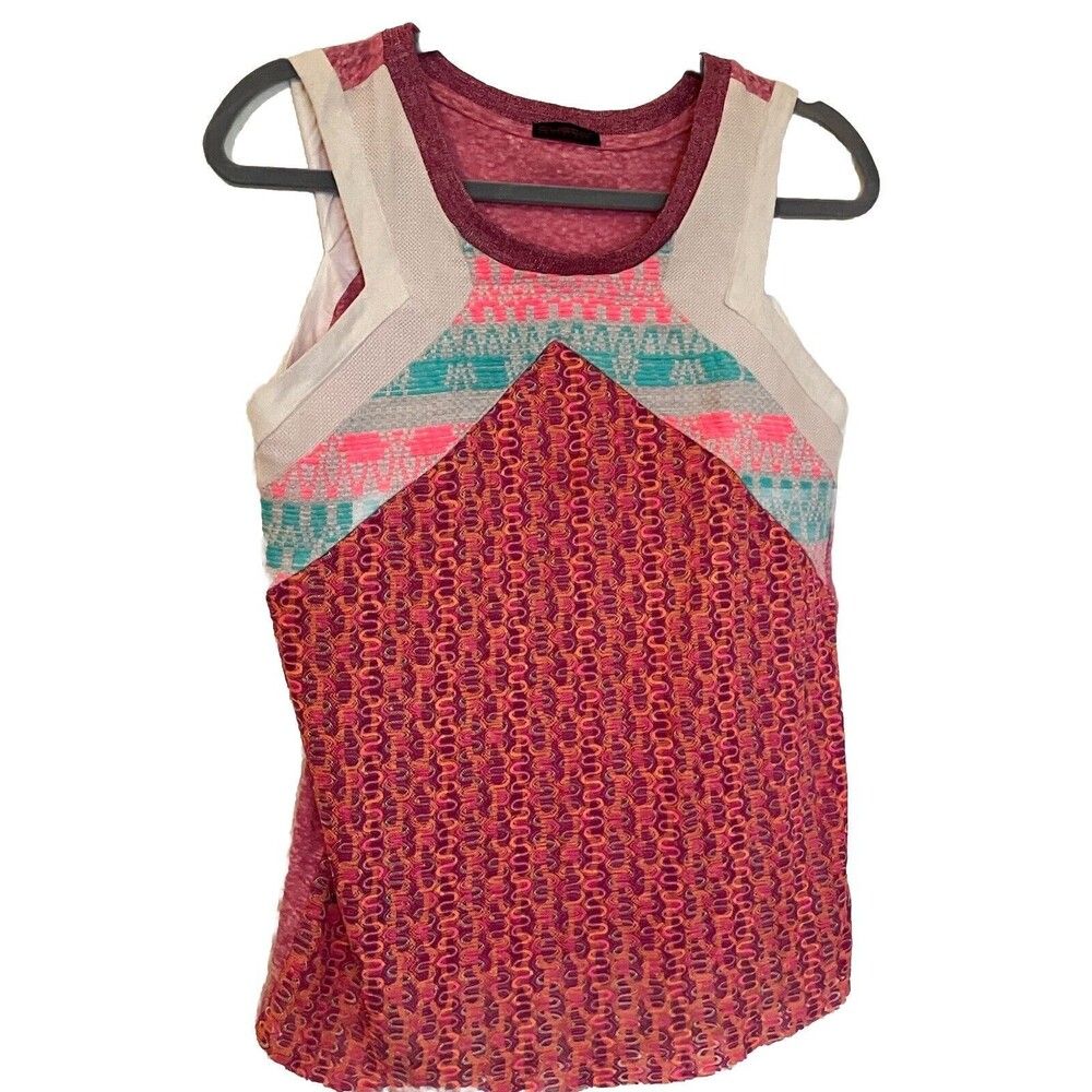 Custo Barcelona Colorful Y2K Rave Tank Top Mesh Embroidered Pink Small